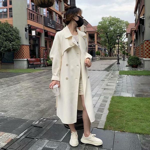 

women's wool & blends 2021 straight touch type belt lapel skin color korean version of the european slim chinese, Black