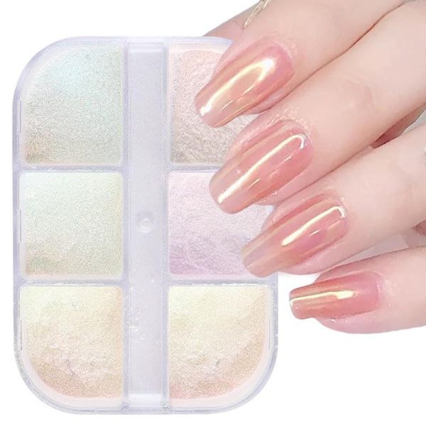 

nail glitter 2021 fashion 6 grids pearl shell powder aurora mirror rubbing pigment sparkly charm nails art accessory design, Silver;gold