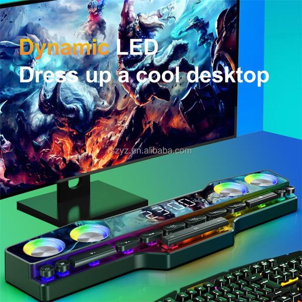 Computer-Lautsprecher, Audio, Desktop, Notebook, lange Multimedia-Gaming-Bluetooth-Lautsprecher, Spiel-Subwoofer, farbige LED-Leuchten/FM