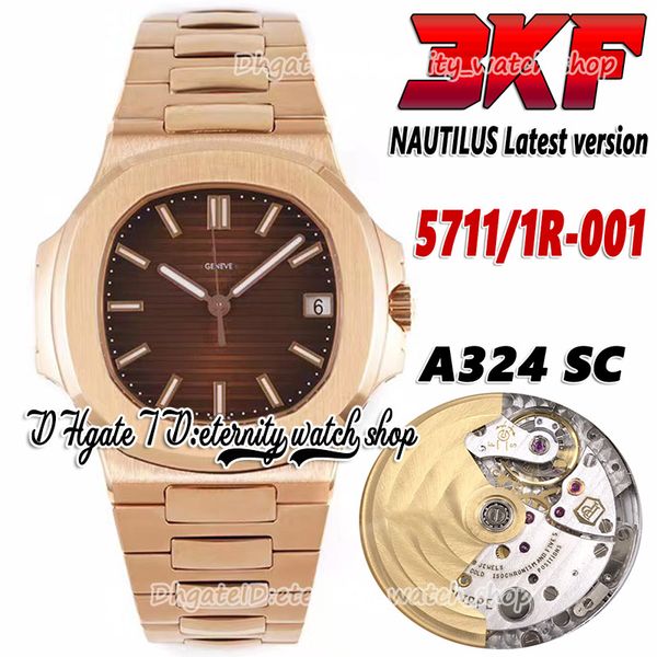 

2022 3kf v3 upgraded 5711 324sc a324 automatic mens watch brown texture dial ss stainless steel bracele rose gold case 40mm super version et, Slivery;brown