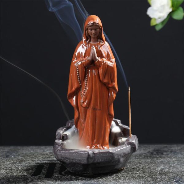 

fragrance lamps waterfall backflow incense burner ceramic censer holder deskhome decoration virgin mary christian
