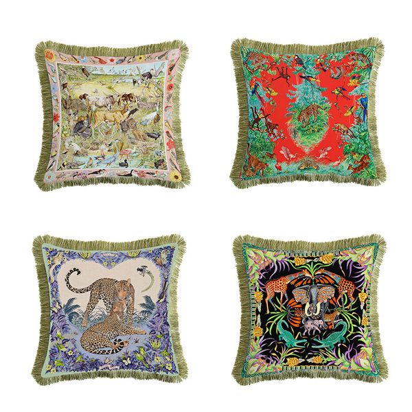 Fodere per cuscini leopardati di lusso Fodere per cuscini con nappe stampa animali su entrambi i lati Fodere per cuscini decorativi per divani in stile europeo