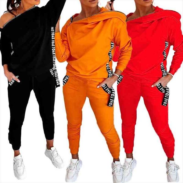 

tracksuit love letter print womens pants long sleeve hooded sweatshirt hoodie pockets jogger sweatpant streetwear outfit 2 piece set, White