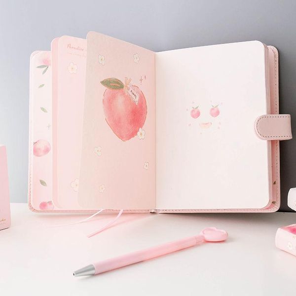 

notepads pu leather peaches schedule notebooks diary weekly planner notebook school office supplies kawaii stationery, Purple;pink