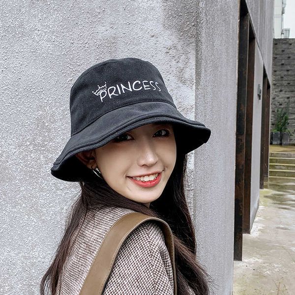

fisherman's hat female designer versatile basin hat embroidered princess autumn and winter new fashion student big brim sunscreen hat