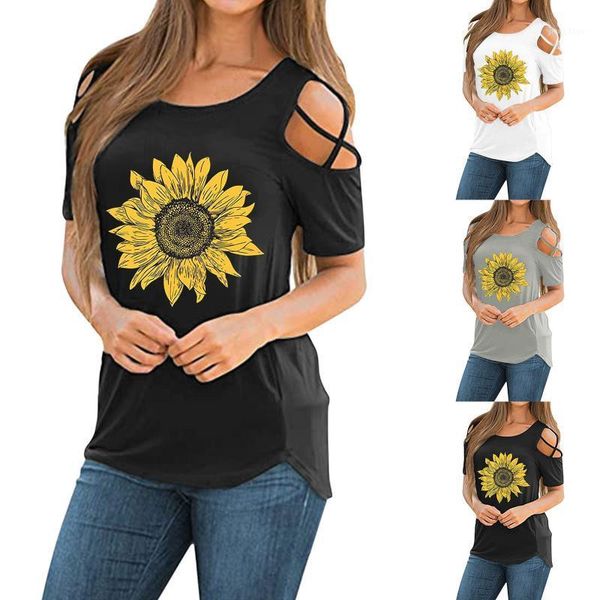 

off shoulder women casual short sleeve tee tunic fashion sunflower print vest singlet camiseta tirantes muj women's blouses & shirts, White