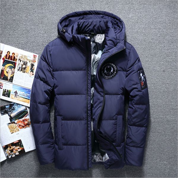 

winter men clothing new down jacket brand solid color male hombre white duck hooded outdoor thick warm casual padded coat, Black