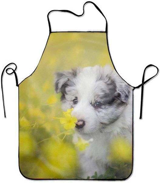 

now designs basic dacron kitchen chef's apron,animal border collie dogs baby puppy yellow flower print aprons