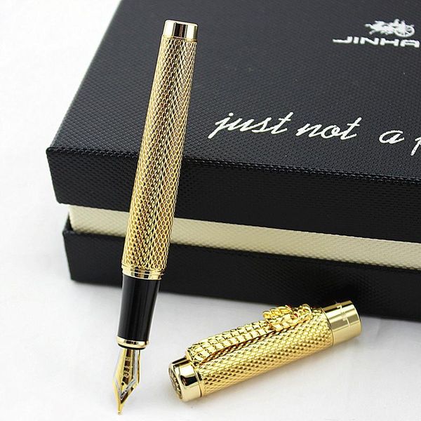 

jinhao 1200 vintage luxurious silver metal fountain pen noble gift box, dragon clip ink pens collection