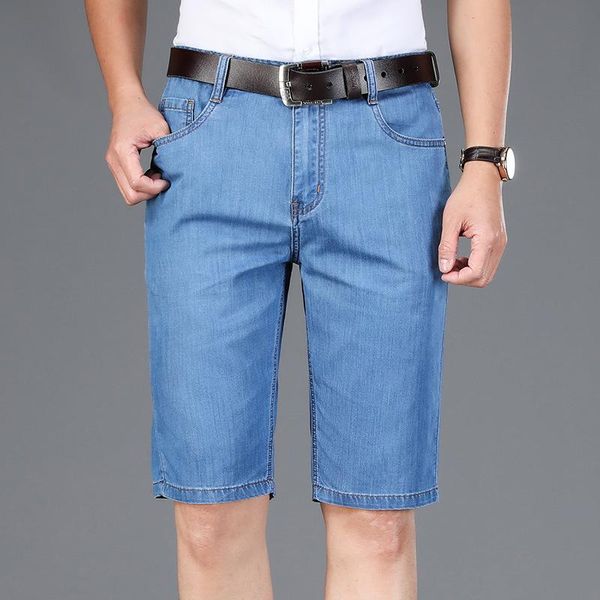 

men's jeans summer thin denim shorts business casual pants straight loose capris fashion, Blue