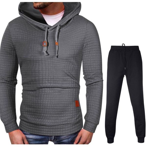 

men's tracksuits fashion ropa hombre solid colors long sleeve hooded sweatshirts pants sportwear two piece sets tracksuit#35, Gray