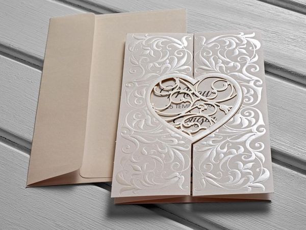 

laser cut heart embossed wedding invitation (envelope gift) 50 pcs greeting cards