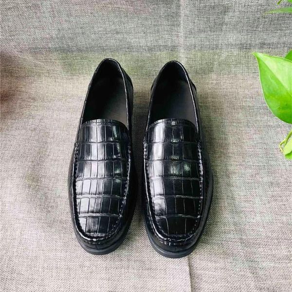 

dress shoes authentic exotic true alligator leather office men genuine crocodile belly skin male slip-on loafers for suits, Black