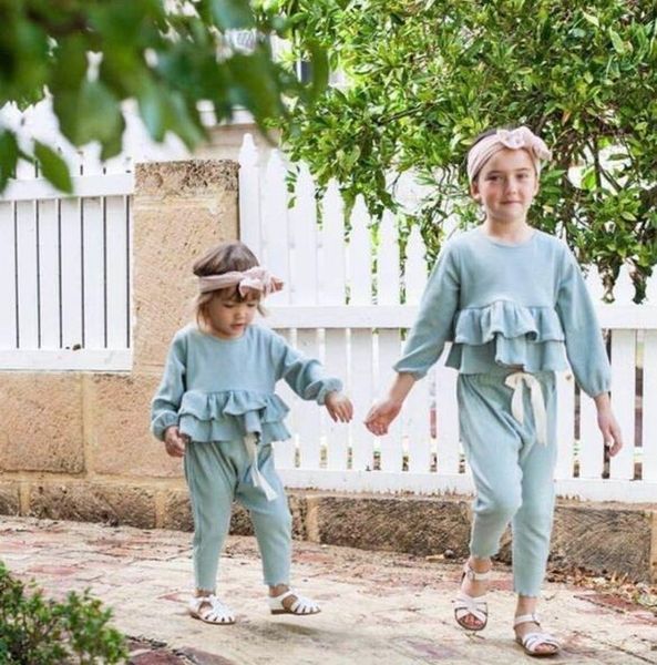 

spring female baby cotton knitted lace + pants suit girl clothes girls clothing set 210515, White