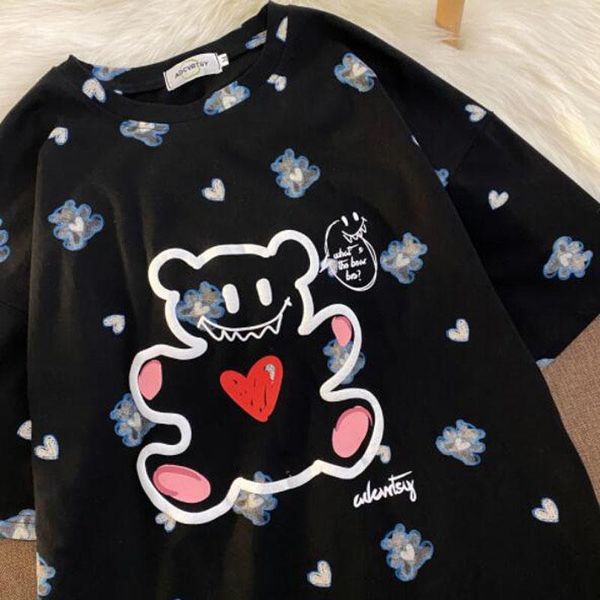 

women's t-shirt cute style women lovely print short sleeve round neck tee shirt femme, White
