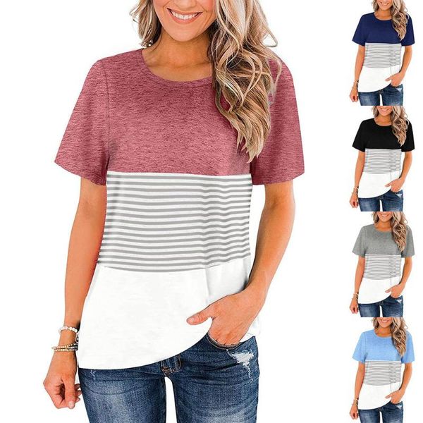 

women's t-shirt summer t shirt women recreational stripe color female loose tee tshirts drop can21763, White