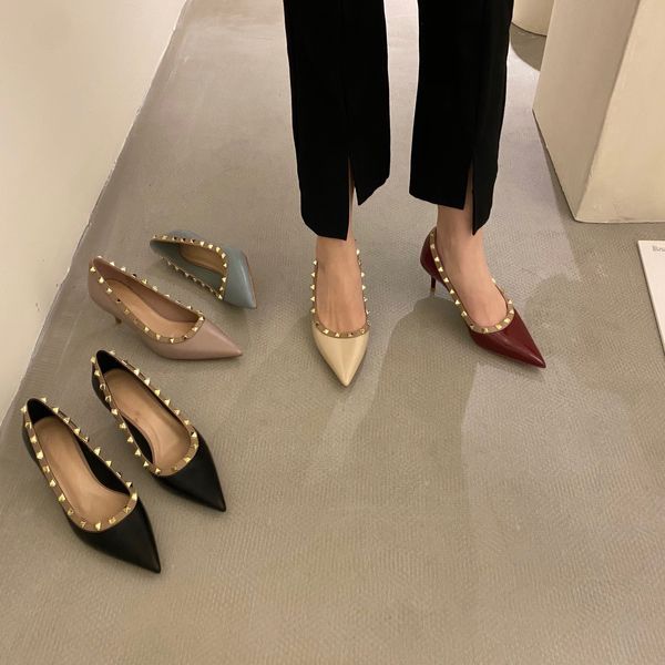 

luxury dress shoes high heeled liuding single women's 2021 small red pointed thin heel wedding work spring and autumn sho, Black