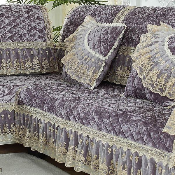 

chair covers european lace skirt plush sofa cover for living room, non-slip full sectional towel
