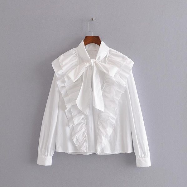

women's blouses & shirts ricorit women cotton blouse white shirt 2021 spring bow neck ruffled retro office lady