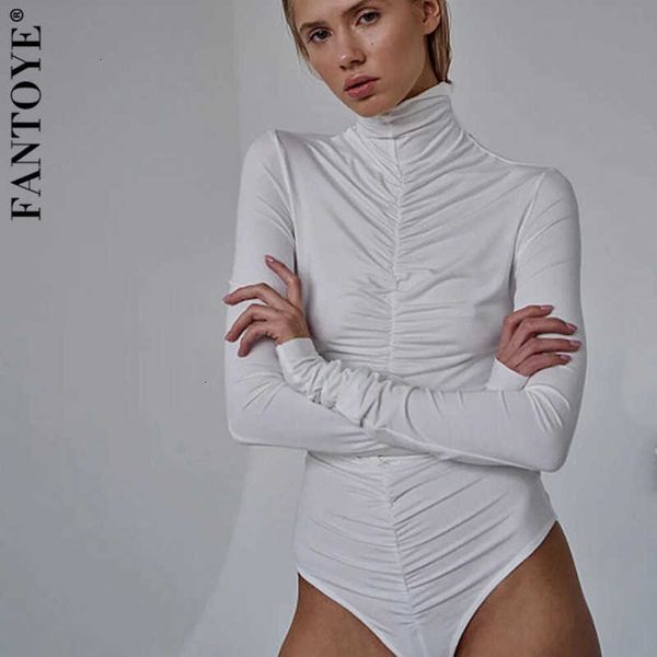 

women's jumpsuits & rompers autumn turtleneck ruched basic bodysuit women long sleeve bodycon jumpsuit black solid casual playsuit stre, Black;white