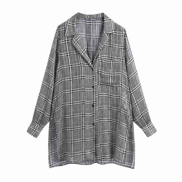 

streetwear women grey plaid shirts fashion ladies v-neck button blouses elegant female causal chiffon pocket shirt 210430, White