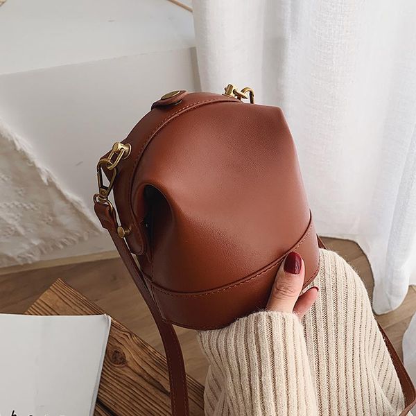 

cross body simple solid bucket bags for women thin strap shoulder luxury pu leather handbags designer ladies messenger bag