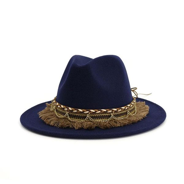

wide brim hats classic autumn winter women's cap pearl couples for men fedoras fashion 2021 felt black jazz hat european american bowle, Blue;gray
