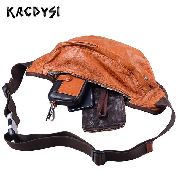 

waist bags original retro genuine leather small men chest pack latest male bosom bag simple