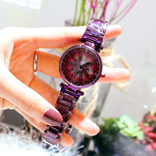 

watch fashion trend with diamond inlaid women's steel belt movement, Slivery;brown