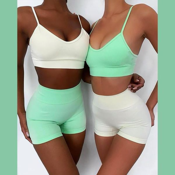 

4pcs sets women workout set sports wear for running clothing high waist shorts bra crop yoga pants outfit