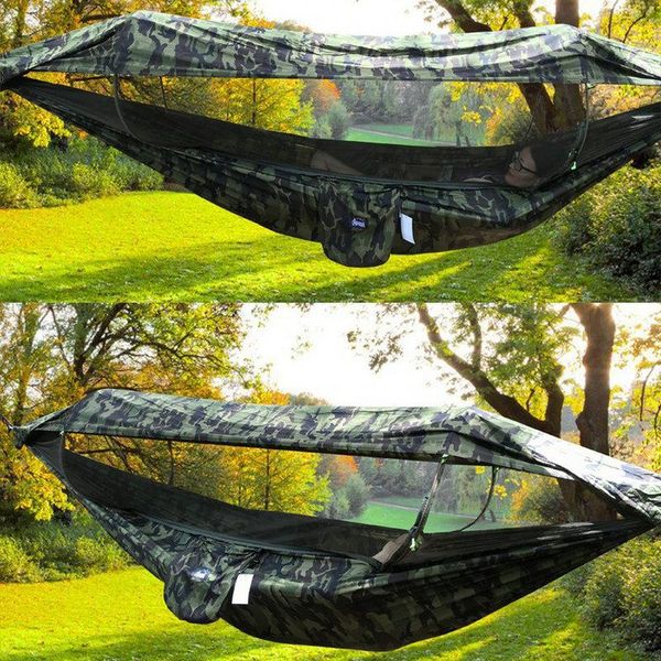 

1-2 person portable outdoor camping hammock with high qualit mosquito strength parachute fabric hanging bed hunting swing camp furniture