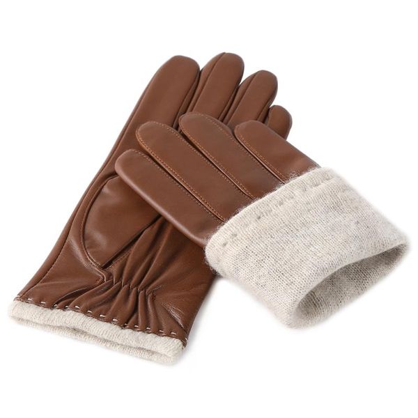 

five fingers gloves feiqiaosh luxury fashion genuine leather women' 2021 autumn winter warm khaki goatskin touch screen holiday gifts, Blue;gray