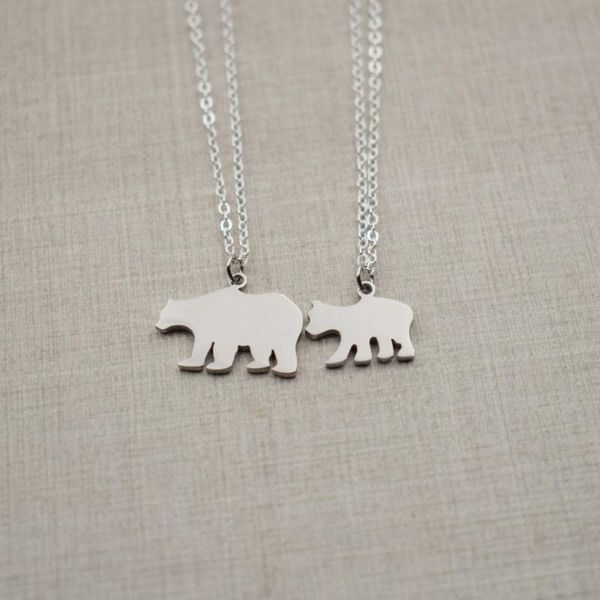 

pendant necklaces sanlan 1pair mama bear mother necklace gift for mom, Silver