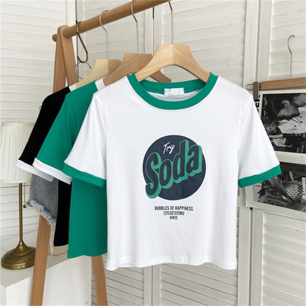 

t shirts fashions designer women's dress design sense repair height waist show thin letter korean short t-shirt fashion leisure 2021, White