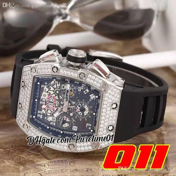 2022 A21J Mens Automático Assista a Caixa de Aço Dimaonds Bezel Big Big Black Skeleton Dial Black Rubber Strap Super Edition 7 estilos Puretime01 SG-E5