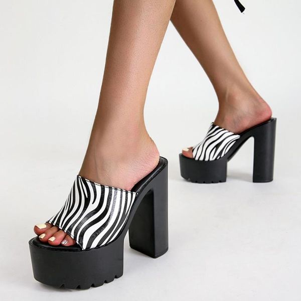 

dress shoes bonjomarisa girls open toe punk platform summer high heels party brand trendy block annimal pattern sandals, Black