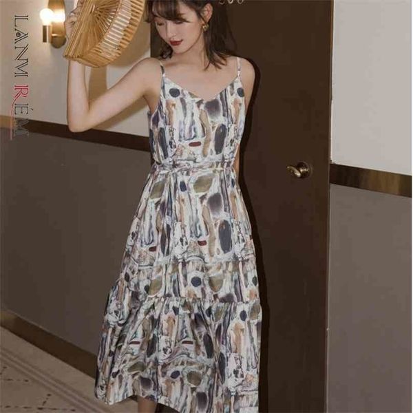 

women v-neck sleeveless dress print a-line drawstring casual fit female fashion summer 2h0058 210526, Black;gray