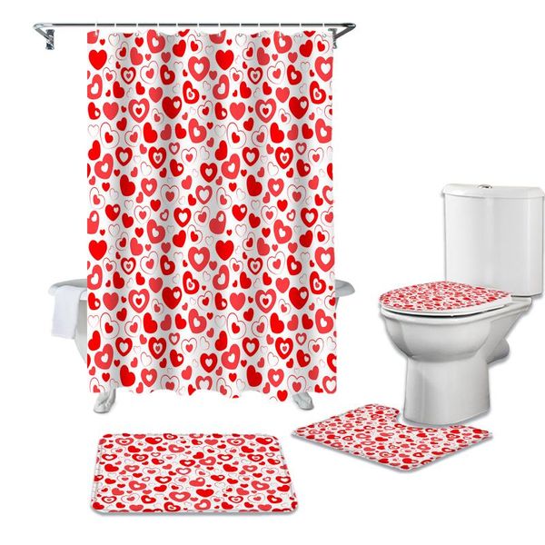 

shower curtains heart shaped love waterproof bathroom curtain durable set rugs toilet lid cover bath mat