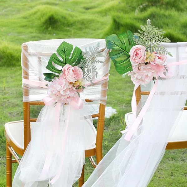 

decorative flowers & wreaths chair back artificial rose flower wedding church banquet bouquet bridesmaid holding decoration pography props d