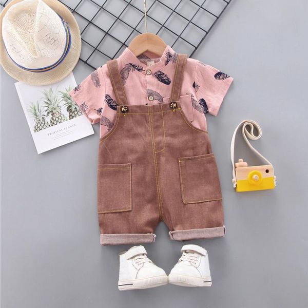 

clothing sets boy outfit suit toddler kids baby girl feather print t shirt suspender trousers children outfits set 1 2 3 4 5 y, White