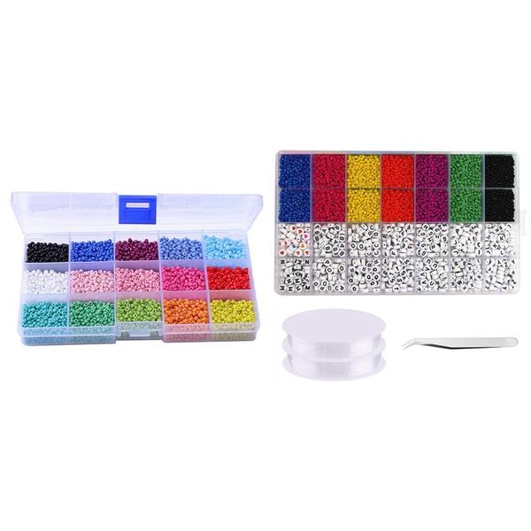 

other 7000pcs in box 15 multicolor assortment glass seed beads with 5000pcs a-z 26letter diy jewelry square beaded
