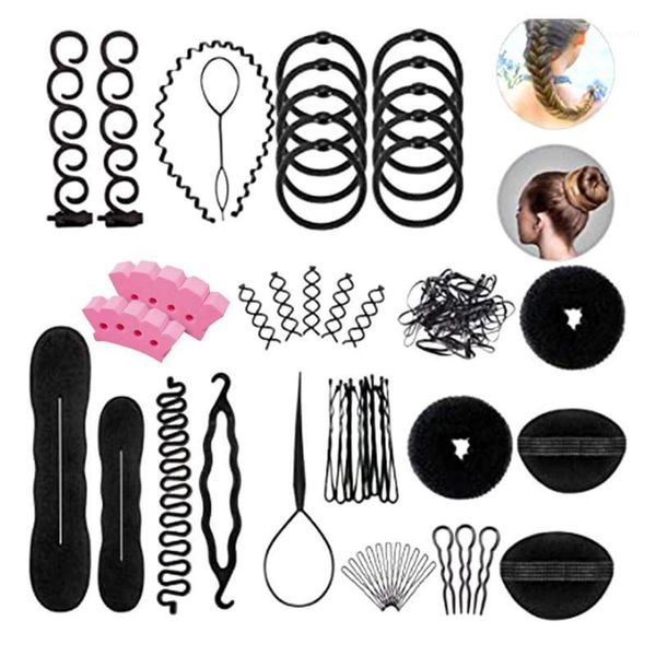 

15/24/28pcs women diy hair styling accessories magic donut bun maker hairpins barrettes twist clips hairstyle braiding tool1, Brown