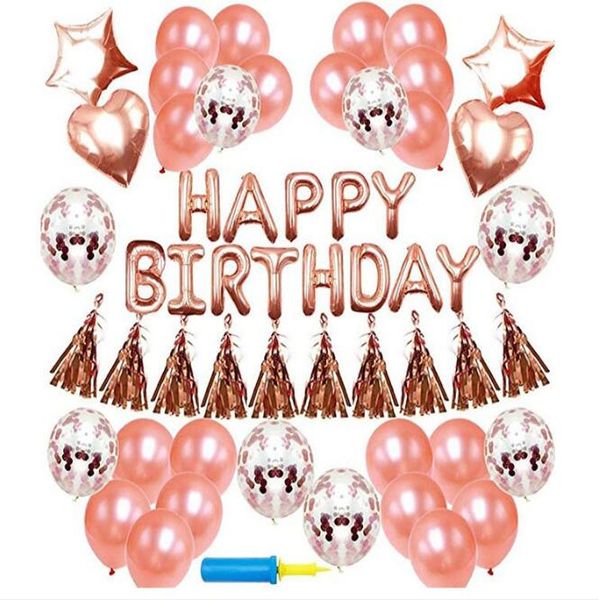 Partyzubehör Roségoldfarbene Ballonserie 18 Zoll „Happy Birthday“-Banner-Konfetti-Ballons für alle Altersgruppen