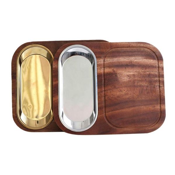 

kitchen storage & organization serving tray rectangular wood dinner fruit snack compartment with copper plate