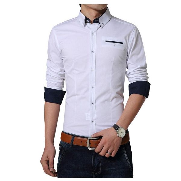 

men's casual shirts arrival men business long sleeve turn-down collar cotton male shirt slim fit designs plus size 5xl, White;black