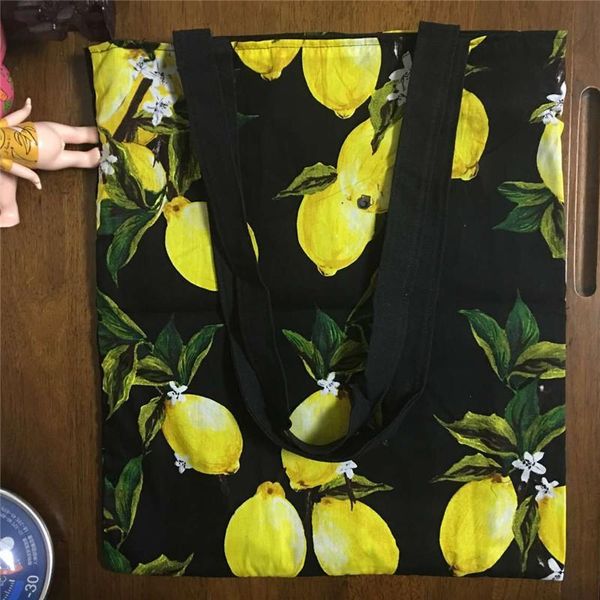 

shopping bags yile lining cotton linen eco tote shoulder bag fruit yellow lemon 1756-5