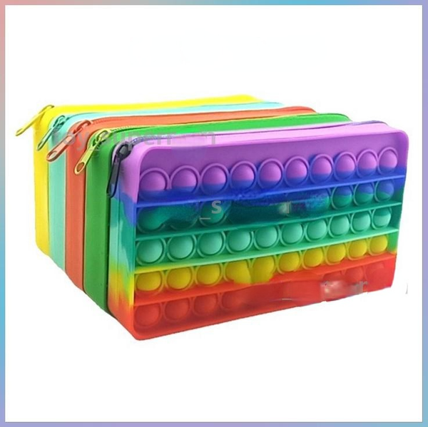 

party favor fidget toys pencil case colorful push bubble sensory squishy stress reliever autism needs anti-stress rainbow decompression toy