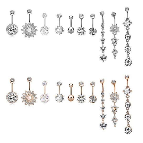 Outros 10pcs 14g 316l Aço de aço Ring Ring Navel Piercing Barbell CZ Stone Body Jewelry