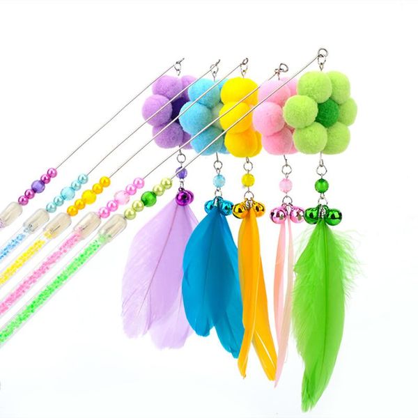 

cat toys feather wand flower pom bell kitten teaser interactive toy pet for cats products