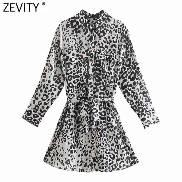 

women vintage leopard print double pockets casual slim shirt dress female chic breasted bow tied sashes vestidos ds8137 210420, Black;gray